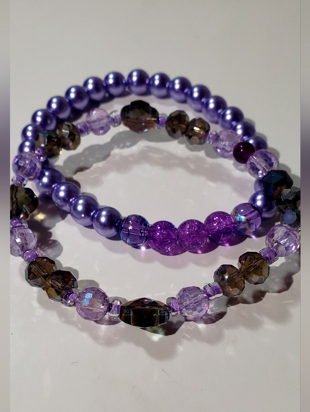Elegant Purple Glass And Crystal Beaded Stretch Bracelet Set - Women Jewelry